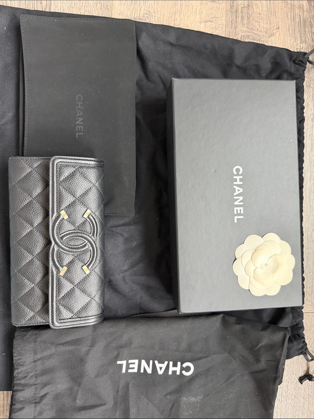 Pre-loved Chanel Caviar Quilted Long Flap Wallet – Black